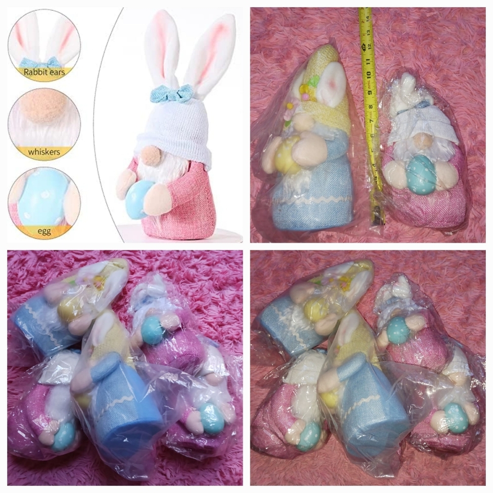 7 PCS Easter Bunny Gnome Stuffed Figurine Table Decor Gifts Present Craft ~11"
